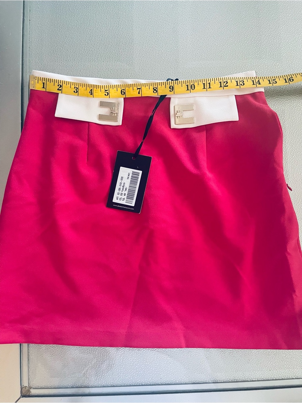 Hot Pink Mini Skirt with White Buckle Waist Detail